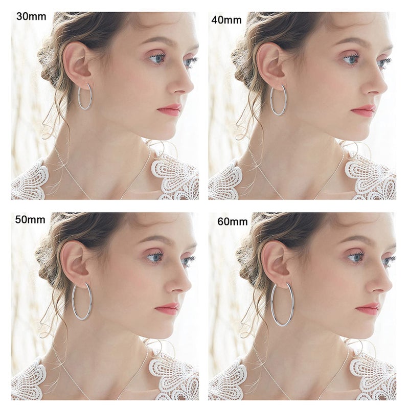 CERSLIMO 4 Pairs Silver Hoop Earrings for Women- 925 Hypoallergenic Sterling Silver Hoop Earrings Set, Big Large Minimalist Silver Hoops Gifts(30MM 40MM 50MM 60MM) - Image 4